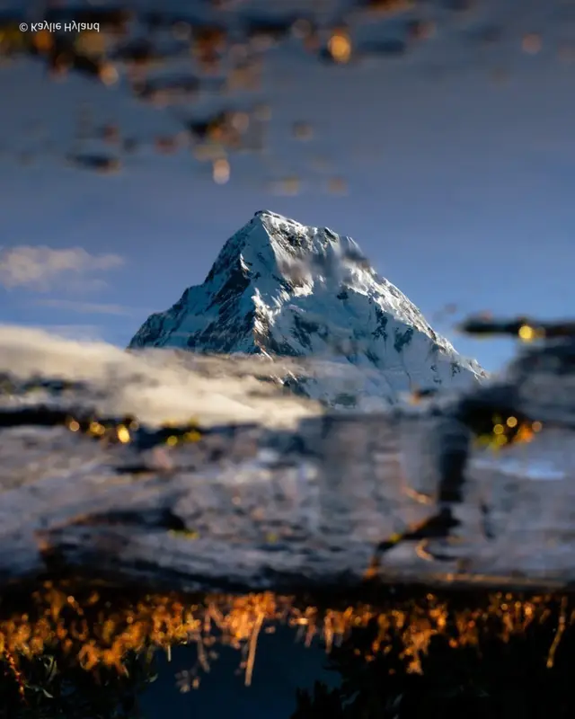 Himalayan peak reflected in still water